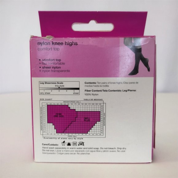 No Nonsense Black Knee High Pantyhose 8 Pair Value Pack Size M/L - Picture 4 of 4